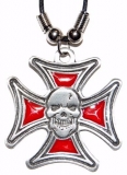 Halskette - Eisernes Kreuz mit Totenkopf - rot Halskette - Eisernes Kreuz mit Totenkopf - rot
