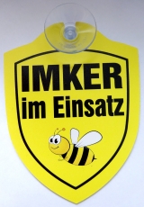 Schild mit Saugnapf - Imker im Einsatz Schild mit Saugnapf - Imker im Einsatz