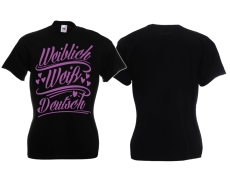 Frauen T-Shirt - weiblich/weiß/deutsch - schwarz/lila Frauen T-Shirt - weiblich/weiß/deutsch - schwarz/lila