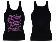 Frauen Top - weiblich/weiß/deutsch - schwarz/lila Frauen Top - weiblich/weiß/deutsch - schwarz/lila