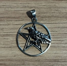 Silber Kettenanhänger - Pentagram mit Rabe - Silber 925 Silber Kettenanhänger - Pentagram mit Rabe - Silber 925