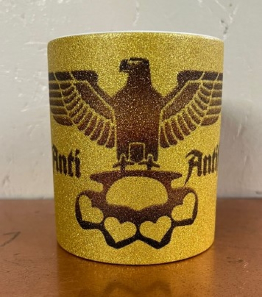 Glitzer Tasse - gold - Anti-Antifa - Reichsadler - Schlagring - gold/schwarz Glitzer Tasse - gold - Anti-Antifa - Reichsadler - Schlagring - gold/schwarz