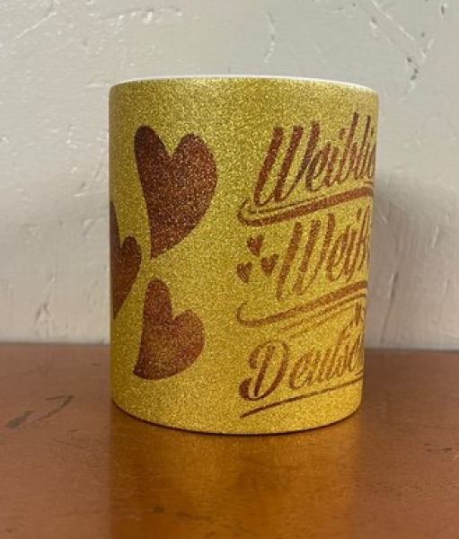 Glitzer Tasse - gold - weiblich weiß deutsch Glitzer Tasse - gold - weiblich weiß deutsch