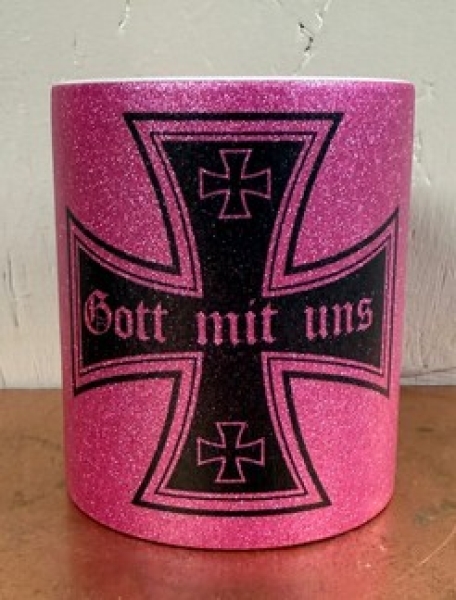 Glitzer Tasse - pruple - Eisernes Kreuz - Gott mit uns Glitzer Tasse - pruple - Eisernes Kreuz - Gott mit uns