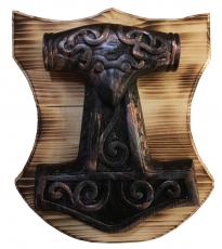 Dekoration aus Gips - Thors Hammer auf Holz - groß - bronze Optik+++Nur wenige da+++
