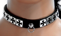 Lederhalsband - Eisernes Kreuz - Motiv 3 mit Ring